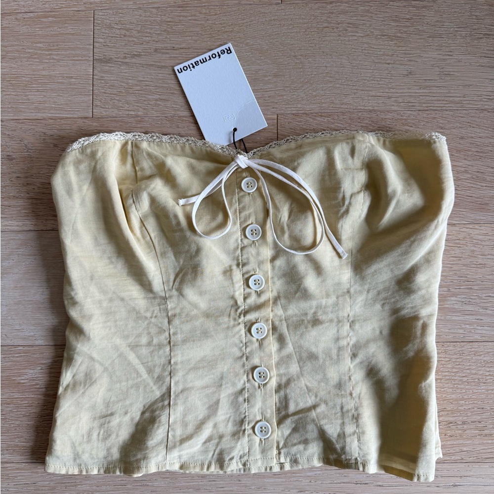 Reformation Dalia Lace Top - Pale Yellow